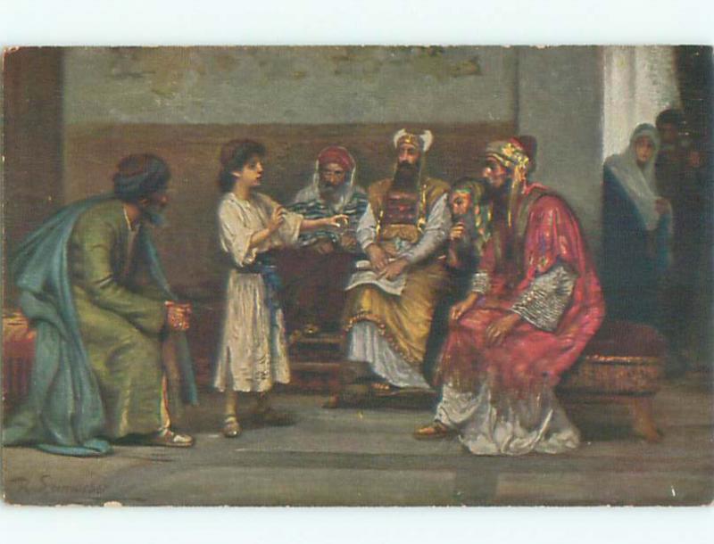 Unused Pre-Linen religious signed YOUTHFUL JESUS DISPUTES WITH THE DOCTORS k6304