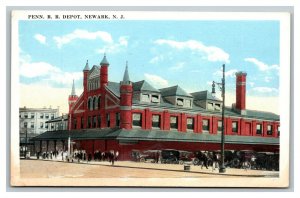 Vintage 1920's Postcard Pennsylvania Railroad Depot Station Newark New Jersey