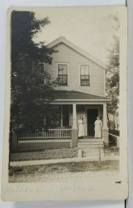 RPPC Ladies Posing on Porch Mother & Joann House #885 Postcard L16