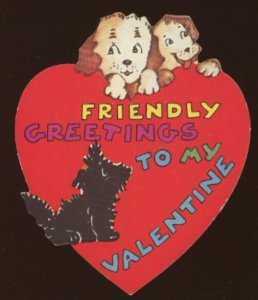 1930s VALENTINES DAY DIE CUT PUPPY DOGS FRIENDLY GREETINGS  44-137