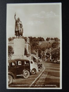 Hampshire WINCHESTER King Alfred Statue & St. Giles Hill c1950s RP Postcard