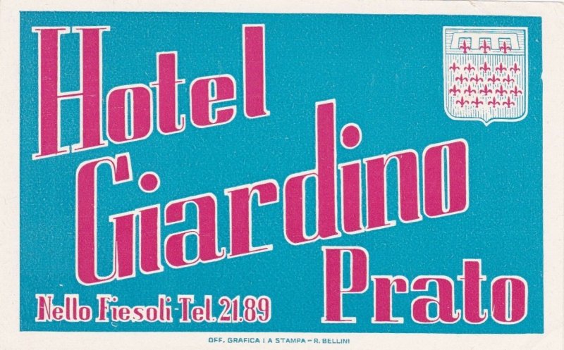 Italy Prato Hotel Giardino Vintage Luggage Label sk3358