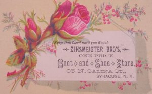 1800s Syracuse NY Zinsmeister Bros Shoe Store Victorian Trade Card