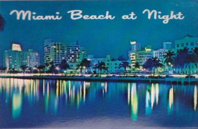 Miami Beach Skyline at Night Miami Florida Postcard 