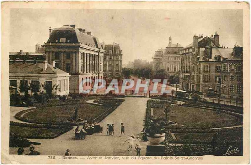 Old Postcard Avenue RENNES-January. View of the Palace Square Saint-Georges