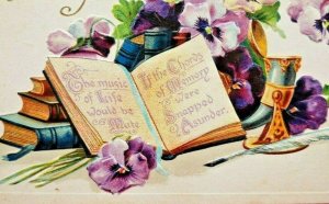 c.1912 Embossed Horn of Plenty Orchids Poem Birthday Postcard 10C1-574