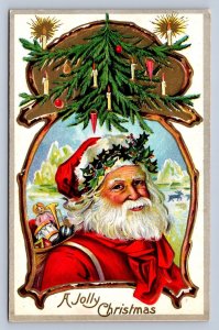 K8/ Santa Claus Christmas Postcard c1910 Tree Candles 229
