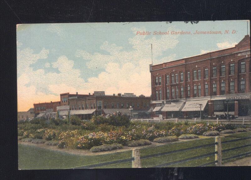 JAMESTOWN NORTH DAKOTA PUBLIC SCHOOL GARDENS DOWNTOWN VINTAGE POSTCARD