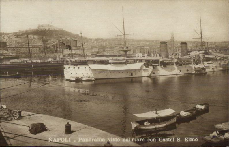 Napoli Italy Panorama Visto Dal Mare Con Castel S. Elmo Real Photo Postcard