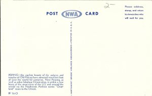 NWA Northwest Orient Winter Palace Grounds Peiping China Travel Postcard