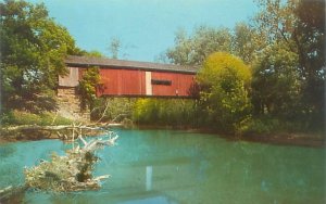 Indiana Red Covered Bridge Over Big Raccoon Creek Chrome Postcard Unused