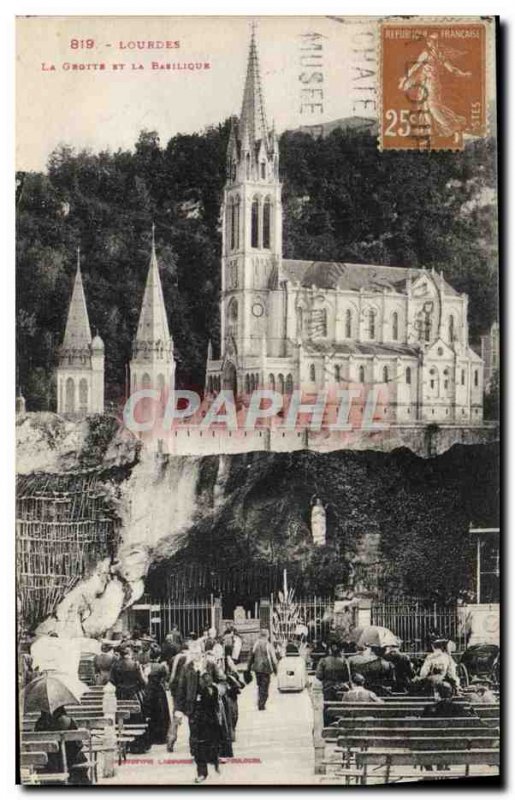 Old Postcard Lourdes Grotto and Basilica