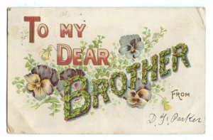 1908 Postcard To My Dear Brother Vintage Standard View Embossed Card