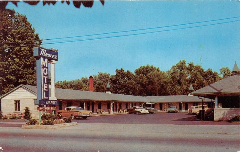 Berea Kentucky~Moores Motel on Route 25~NICE Classic 50-60s Cars Parked~Postcard