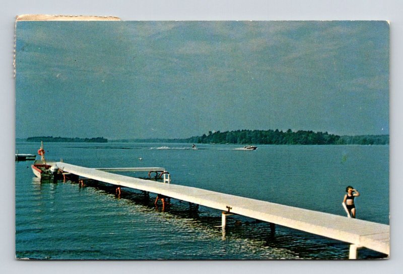 View Lake Cobbosseecontee Sy-ly Birch Camps Litchfield Maine ME Postcard PM WOB
