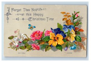 1880s Victorian Christmas Trade Card Butterfly Beautiful Flowers Fab! F116