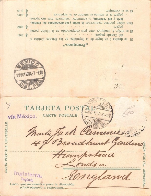 Mexico Penon Children Donkey 1904 panoramic postcard B836