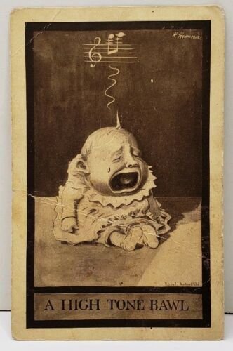 Hans Horina A High Tone Bawl Baby Caricature c1910 Palestine ILL Postcard E4 