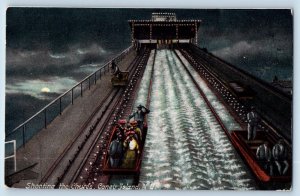 Coney Island New York NY Postcard Shooting Chutes At Night Scene c1910's Antique