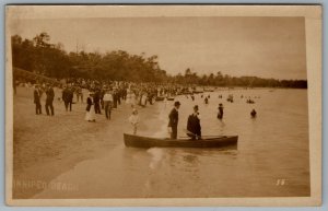 Postcard RPPC c1914 Winnipeg Beach MB Bathers Canoes RPO Fort William Winnipeg