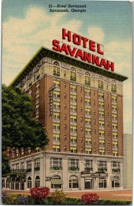 View of the Hotel Savannah, Savannah GA Linen Vintage Postcard G17