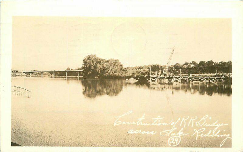 Construction Railroad Bridge Postcard Lake Redding California 3365 RPPC 