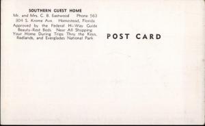 Homestead FL Southern Guest Home Routes 1 & 27 Postcard