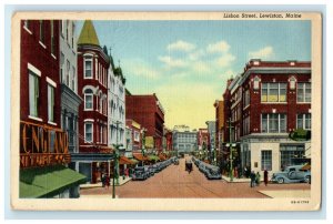 c1930s Lisbon Street, Lewiston Maine ME Vintage Unposted Postcard 