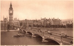 Vintage Postcard Westminster Bridge And Big Ben London England Photochrom Pub.