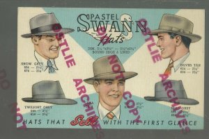 Lousiville KENTUCKY 1950 ADVERTISING Card PASTEL SWANN HATS Caps CURTEICH LINEN