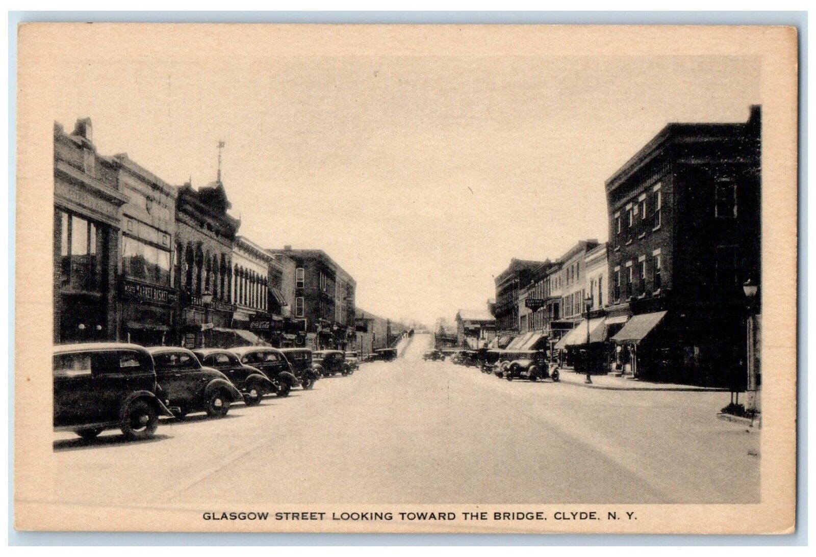 1940 Glasgow Street Looking Toward Bridge Classic Cars Clyde New York