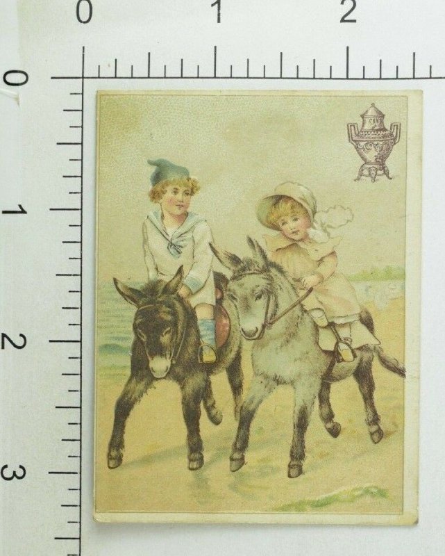 Dilworth's Coffee, Kids Riding Donkey's on Back Victorian Trade Card P114 