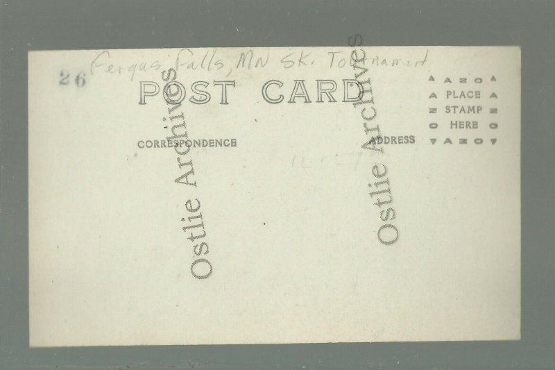 Fergus Falls MINNESOTA RPPC c1915 SKI JUMPING TOURNAMENT Jumper MID-AIR #1