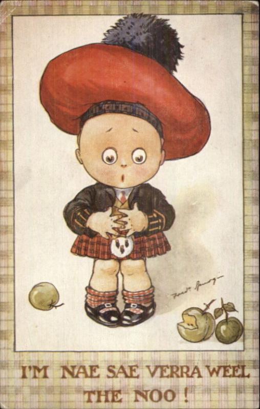 Fred Spurgin - Cute Little Boy in Scottish Kilt & Cap c1910 Postcard