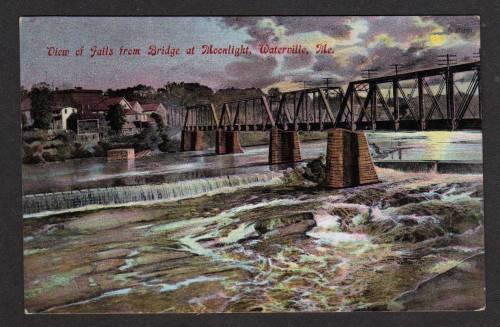 ME View Falls WATERVILLE MAINE Moonlight POSTCARD