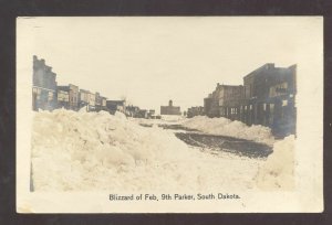 RPPC PARKER SOUTH DAKOTA SD DOWNTOWN 1909 BLIZZARD REAL PHOTO POSTCARD