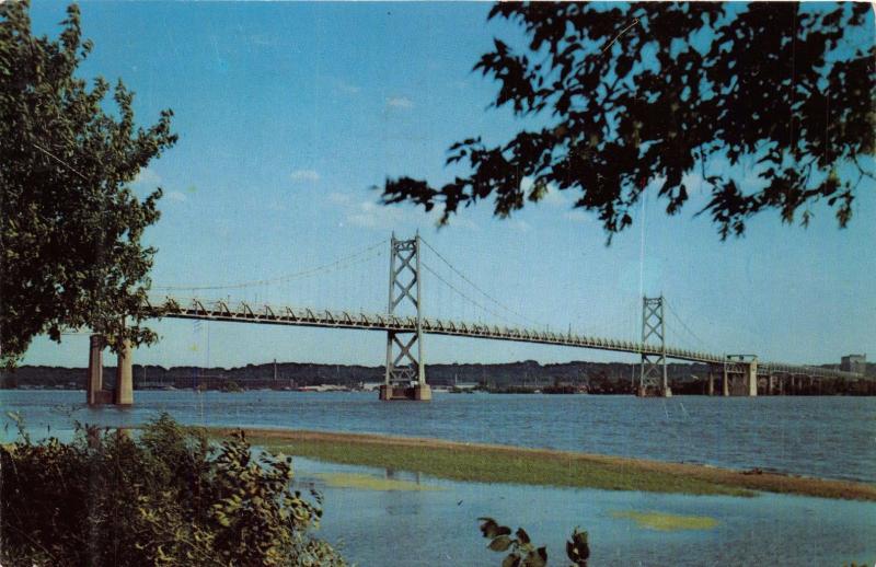 BETTENDORF IOWA MOLINE ILLINOIS MEMORIAL BRIDGE~MISSISSIPPI POSTCARD 1960 PSTMK