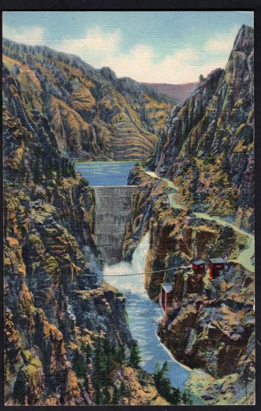 Wyoming Highway and Dam Shoshone Canyon on Cody Way to Yellowstone Park - LINEN