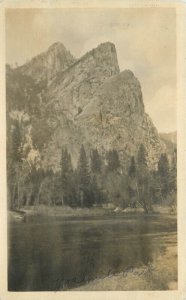 California Yosemite NP Merced River 3 Brothers 1920s RPPC Postcard 22-10671