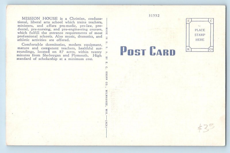 c1910 Mission House Christian Coeducational Multiview Plymouth Wisconsin Postcar