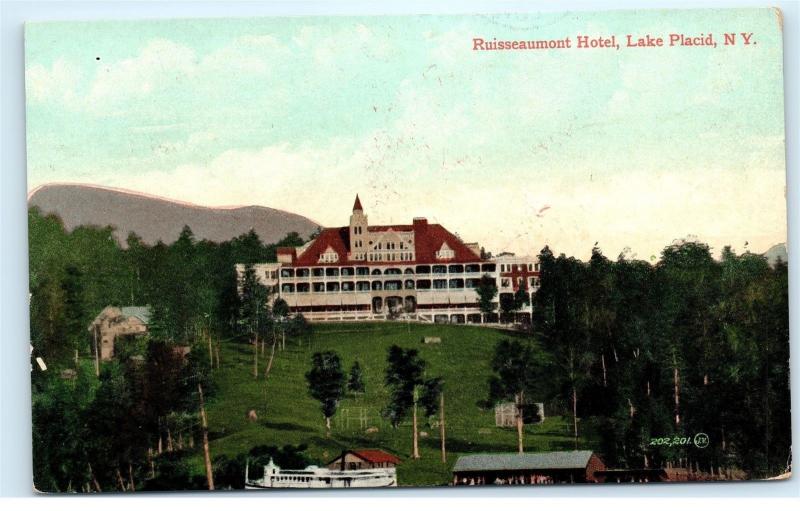 1909 Ruisseaumont Hotel Lake Placid Andriondacks New York NY Postcard B23