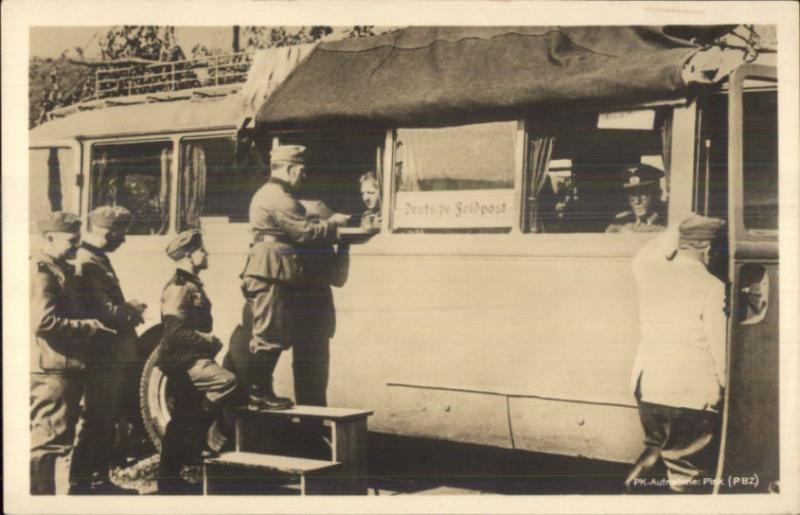 German Field Post Office in Bus & Troops WWI Era? Real Photo Postcard dcn