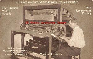 Advertising Postcard, Multitype Machine Company, Hummel Promo, Spokane WA