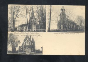 PIETON ONTARIO CANADA CHURCH OF ENGLAND CATHOLIC PRESBYTERIAN VINTAGE POSTCARD