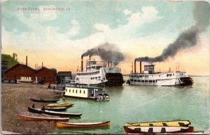 River front Steamboats Canoes Burlington Iowa Postcard