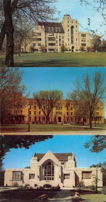 3~Postcards DeKalb IL ~ ILLINOIS STATE UNVERSITY Science~Williston Dorm~Library