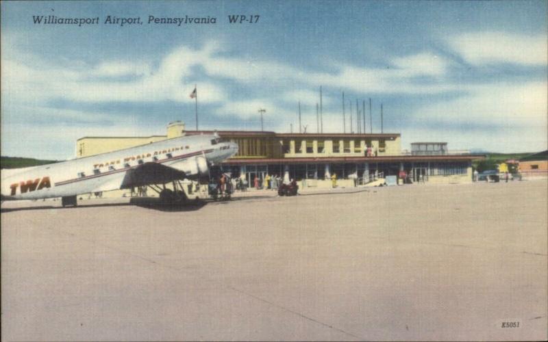 Williamsport PA Airport TWA Airplane Linen Postcard