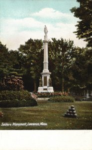 Vintage Postcard Soldiers Monument Lawrence Massachusetts MA Hugh C. Leighton