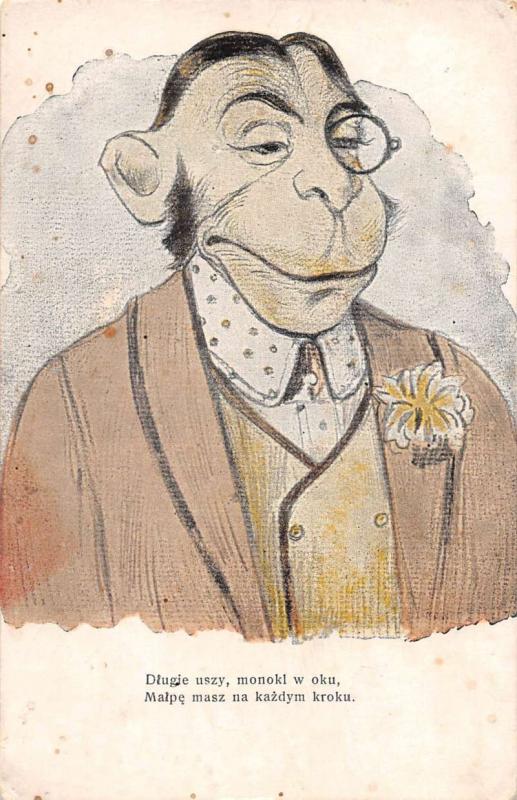 Dressed Monkey in Suit Antique Postcard J44599