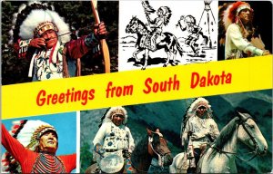 South Dakota Greetings Split View With Indians